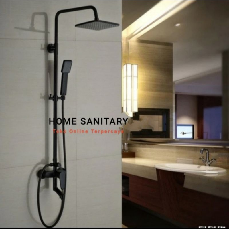 Shower Tiang Panas Dingin  Black Kran Shower Set Shower Column Stainlesss Hitam