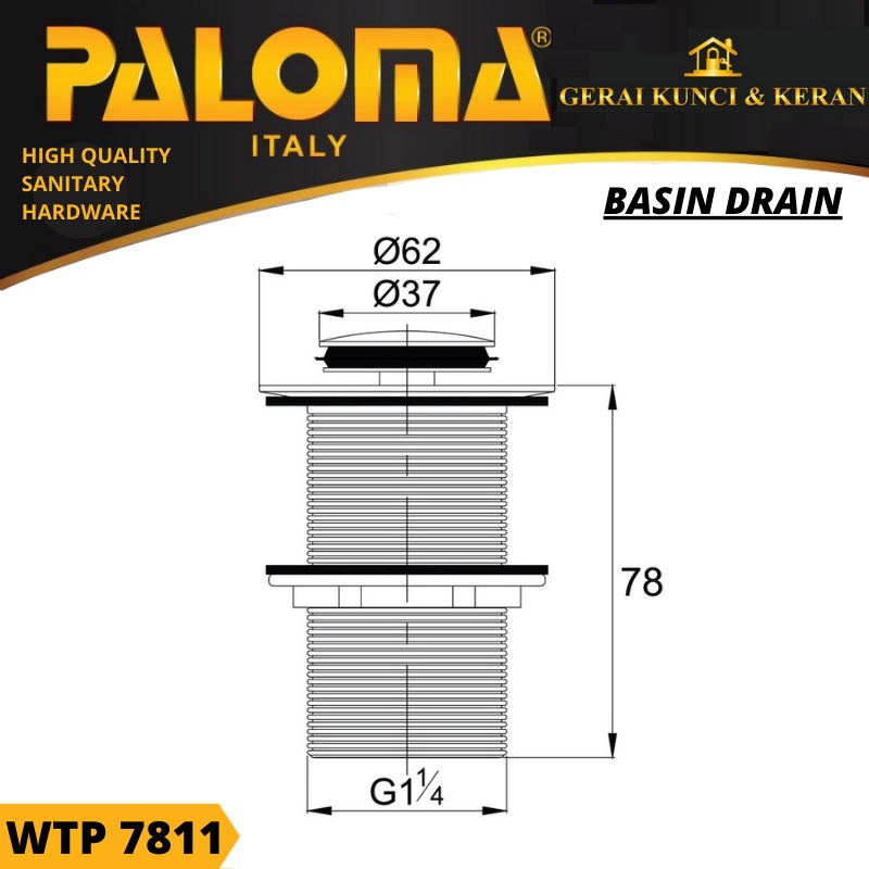 PALOMA WTP 7811 Afur Wastafel Kepala Sifon Pop Up Waste Avur Washtafel