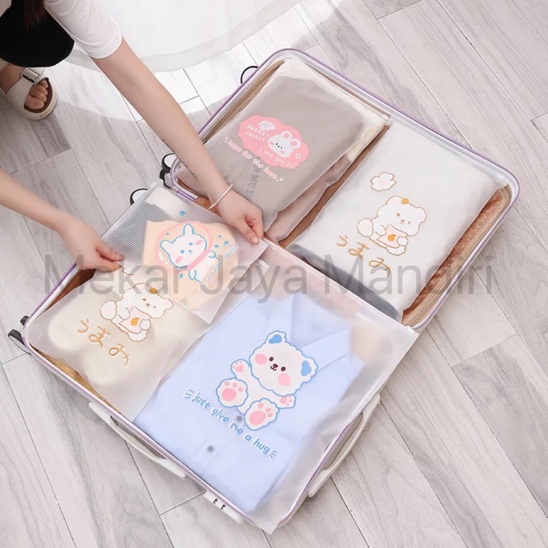 ZIPPER STORAGE BAG MOTIF BEAR | TRAVEL POUCH ORGANIZER SERBAGUNA POUCH SERUT POUCH ANTI AIR MURAH MERIAH COD