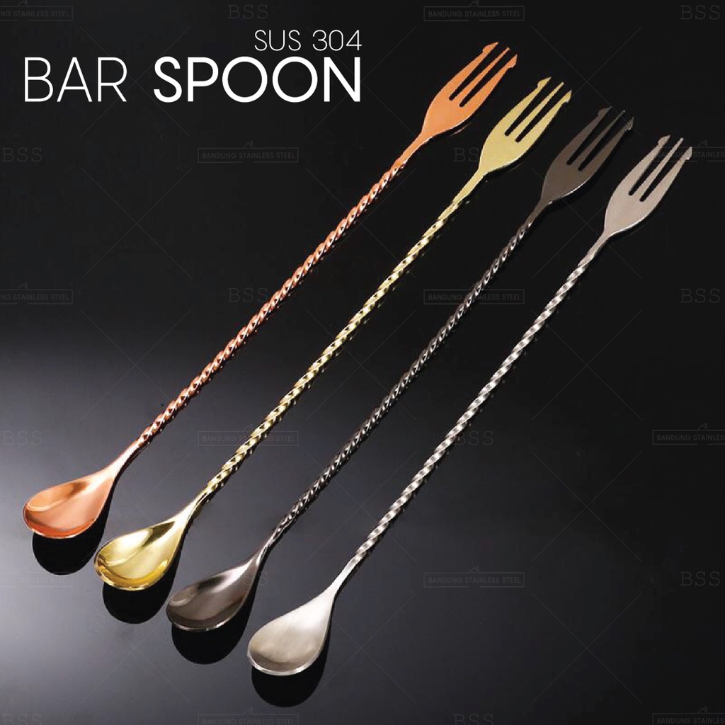 SUS 304 Long bar spoon 30cm 40cm stainless steel mixer fork aduk spoon cocktail mixing spoon