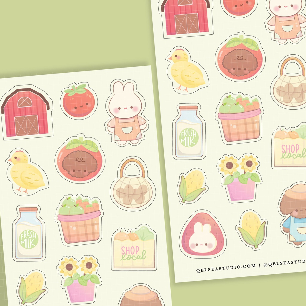 

QELSEA STUDIO Farm Life Deco Sticker Sheet - Stiker Dekorasi - Journal Sticker - Sticker Aesthetic - Cute Sticker