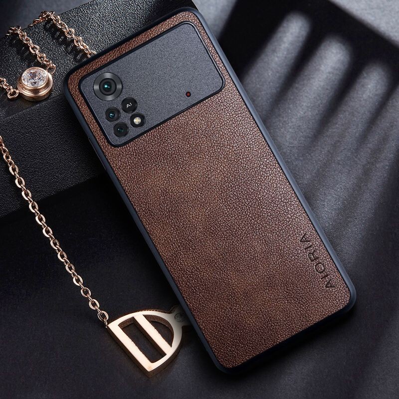 POCO M4 PRO 4G CASING LEATHER CASE PREMIUM LEATHER COVER SOFTCASE SILICONE AIORIA - BLACK