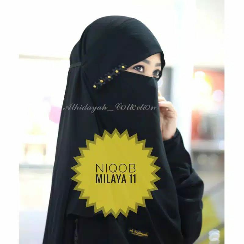 Niqob Milaya Bunga Mutiara Gold Niqab Cadar Murah