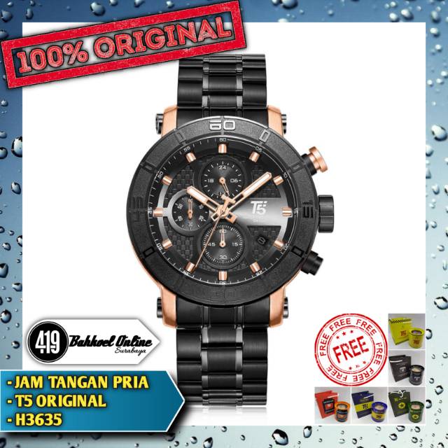 Jam tangan Pria ORIGINAL T5 H3635 Hitam Gold