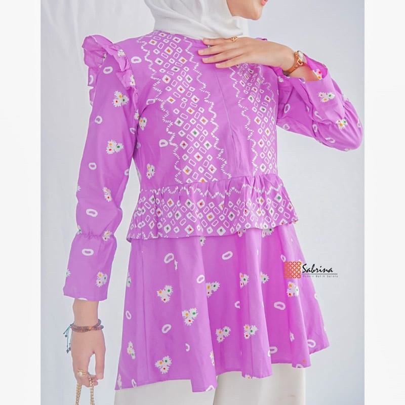 Zenia Blouse Atasan Batik Kerja Kantoran Wanita Cantik Modern Kekinian Premium