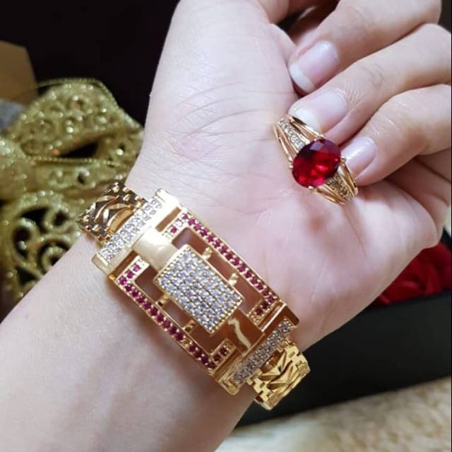 Xuping gelang dan cincin lapis emas 24k 0533j