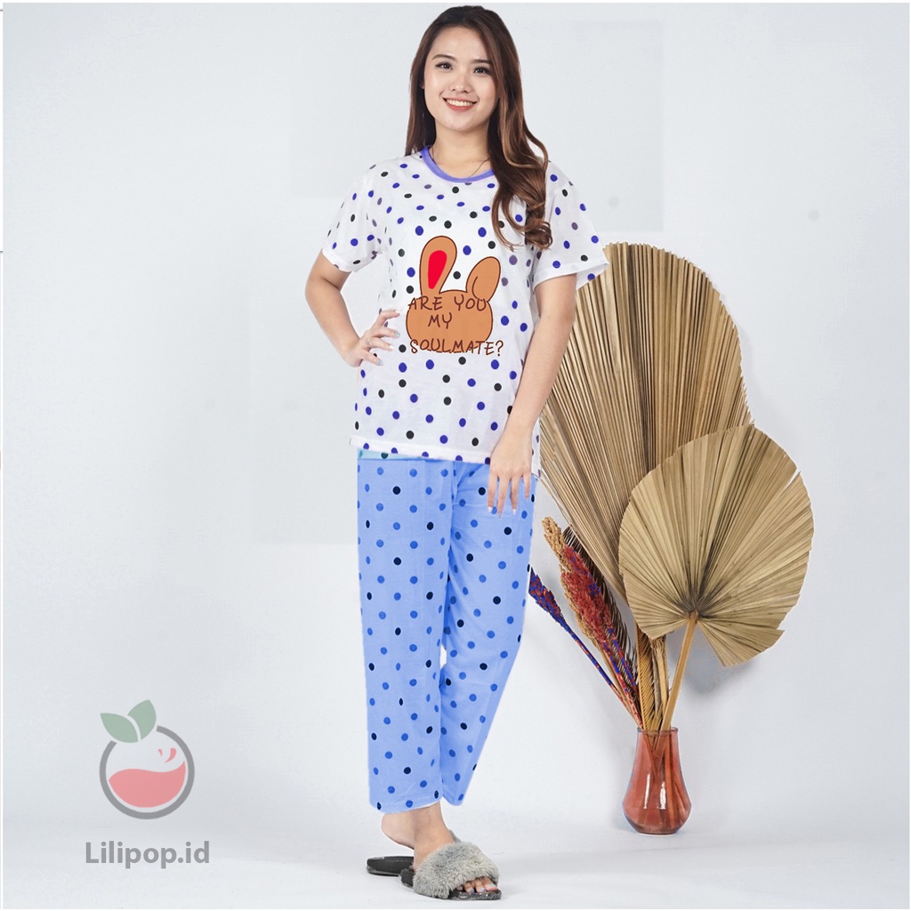 Lilipop.id  Baju Tidur Wanita CP Soulmate Setelan Piyama BabyDoll Kaos Celana Panjang