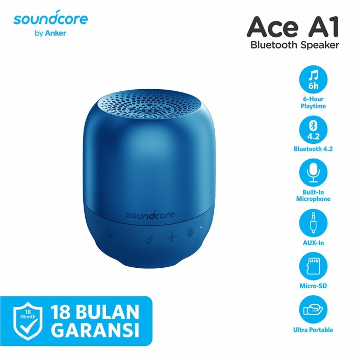 Speaker Bluetooth Soundcore Ace A1 Black - A3151 - Biru