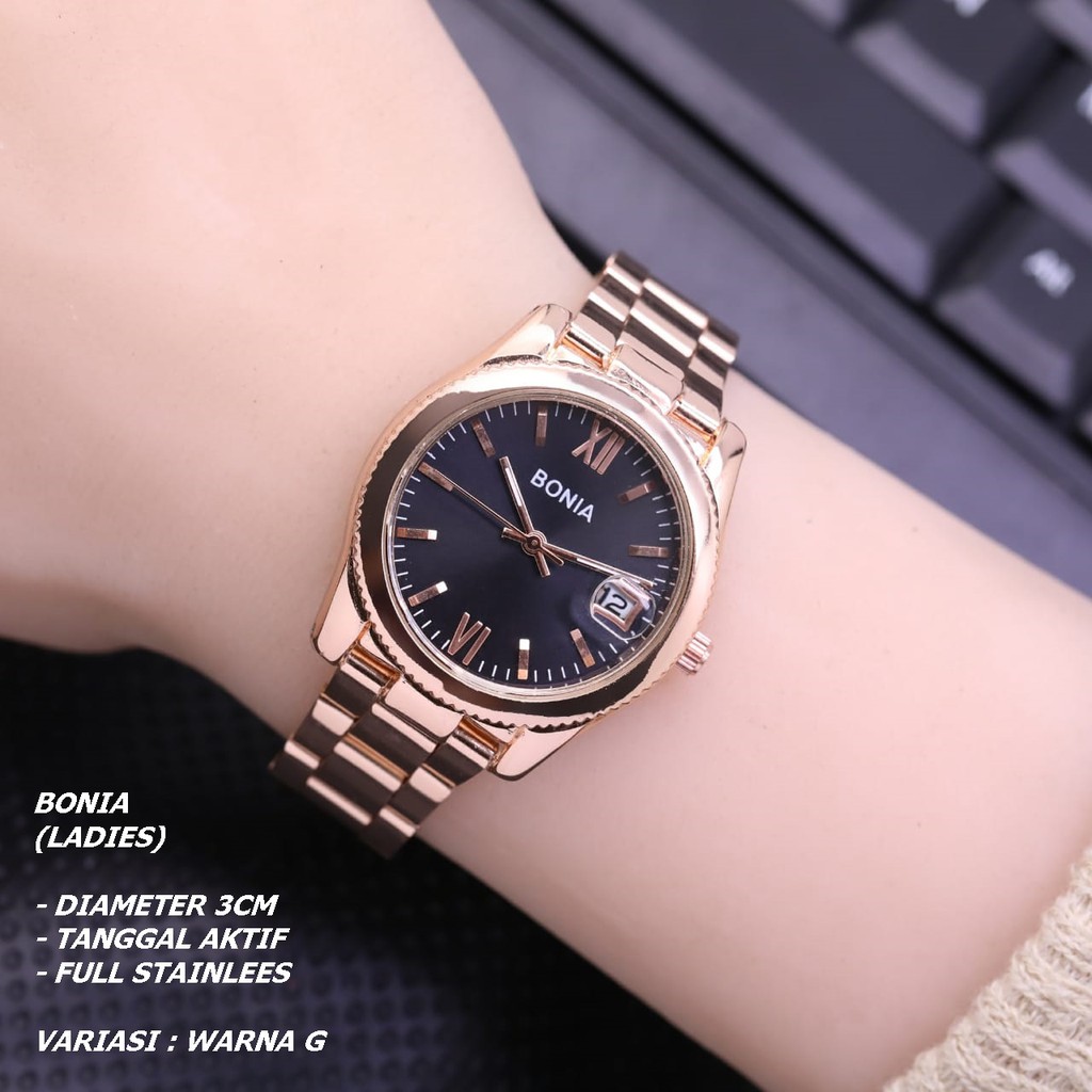 JAM TANGAN WANITA FASHION RANTAI BODY BULAT TANGGAL AKTIF