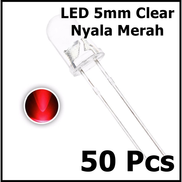 Per Bungkus 50pcs LED 5mm Clear Super Bright Nyala Merah Red 5 mm