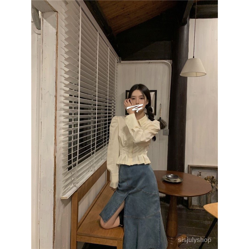 Kemeja pinggang wanita desain ceruk rasa kemeja 2021 baru atasan pendek retro Prancis