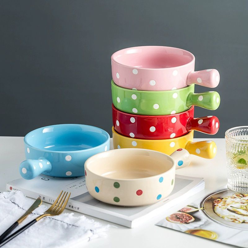 Polkadot Handle Bowl | Mangkok Lucu | Mangkok Handle | Mangkok Keramik
