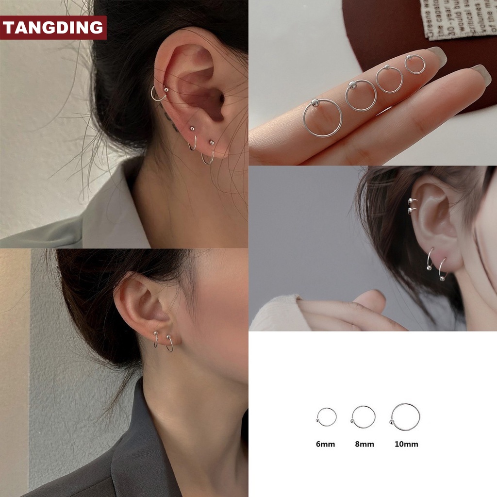 【COD Tangding】6/8/10mm New Tide Ear Bone Ring Silver Color Korea Fashion Accessories Jewelry 1 pair