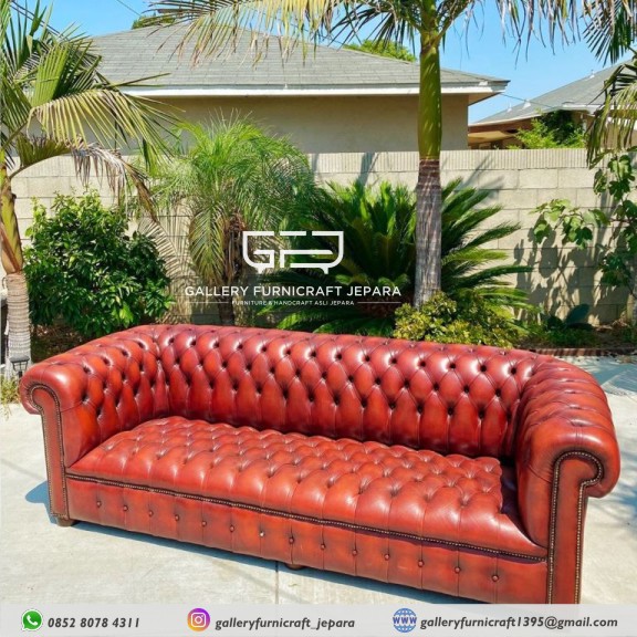 Sofa Chesterfield Kulit Sapi Asli 2 Seater