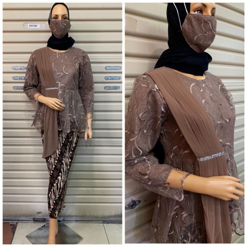 KEBAYA / KEBAYA TULE / KEBAYA TILLE / KEBAYA TULLE / KEBAYA TILE / KEBAYA MODERN / BAJU KEBAYA-SET MOCCA