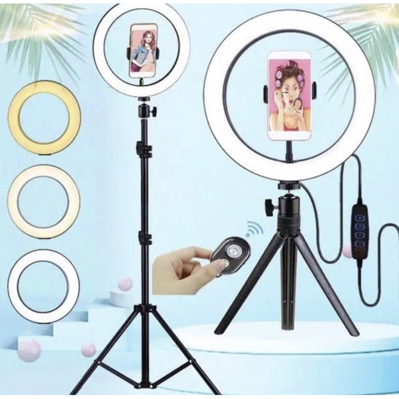 Ring Light 26cm + Tripod 2.1M - Lampu Makeup  - Lampu Vlog - Paket  Ringlight 26cm + Tripod 2.1M