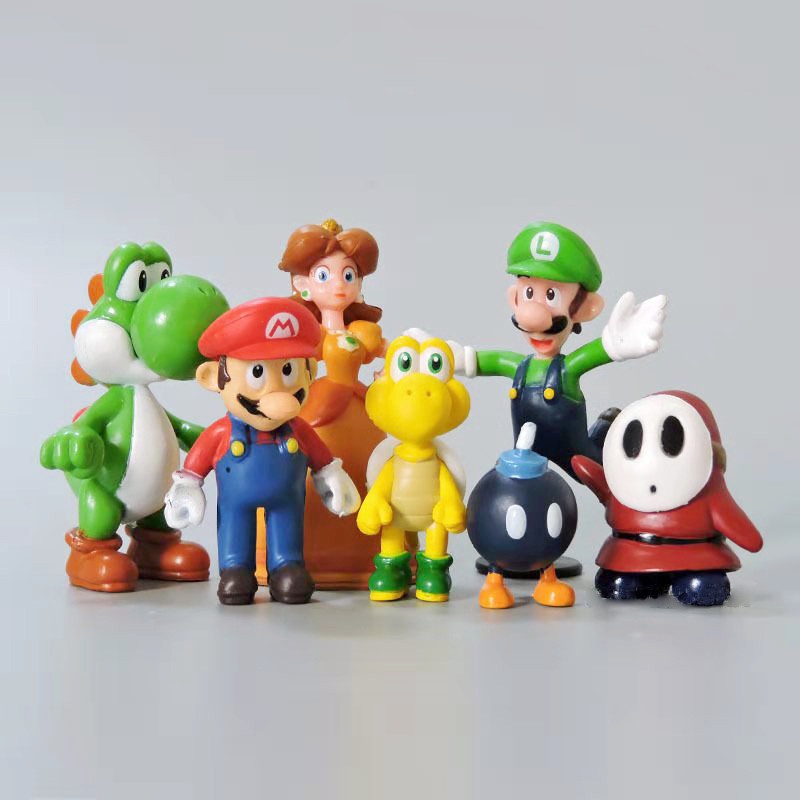 12pcs / 6pcs / set Mainan Action Figure Super Mario Bros Yoshi Jamur MINI Bahan PVC Untuk Hadiah Anak