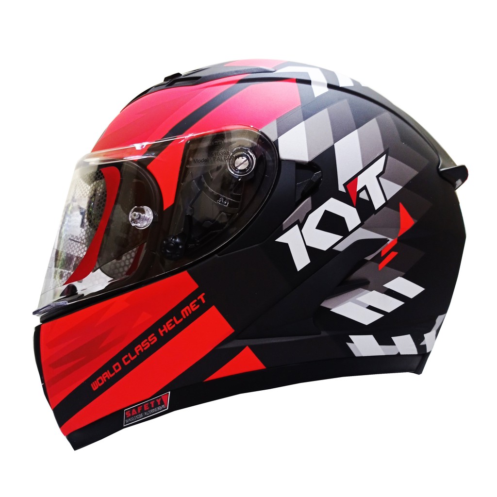 HELM KYT FALCON FR FLOW BLACK DOFF RED FLO DOUBLE VISOR ORIGINAL KYT