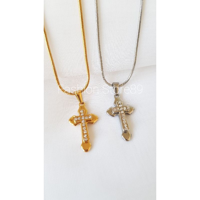 Kalung salib permata titanium KSP001 Titanium gold white ready siap kirim terjamin antikarat