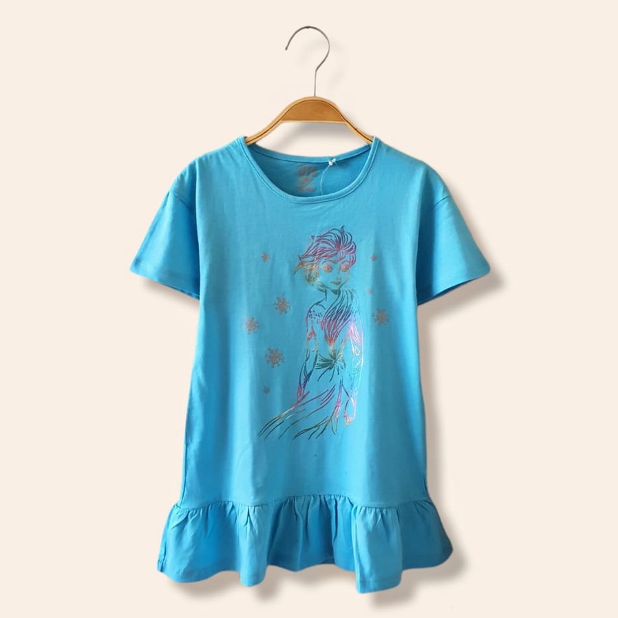 Dress Anak Disney Princess Biru Motif Frozen Elsa
