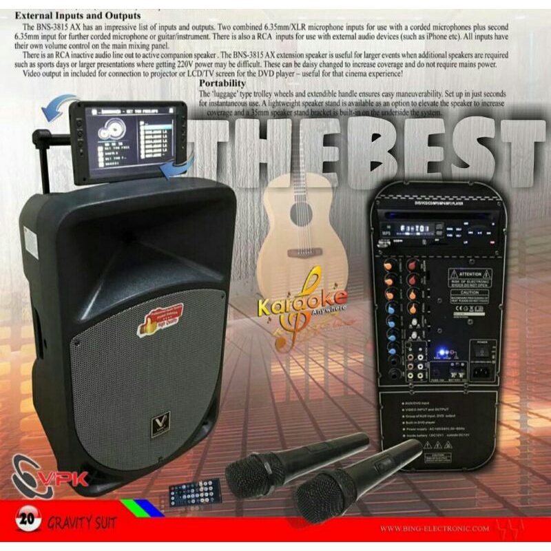 Speaker Portable Wireless VPK BNS 3815 AX With DVD Original 15 inch