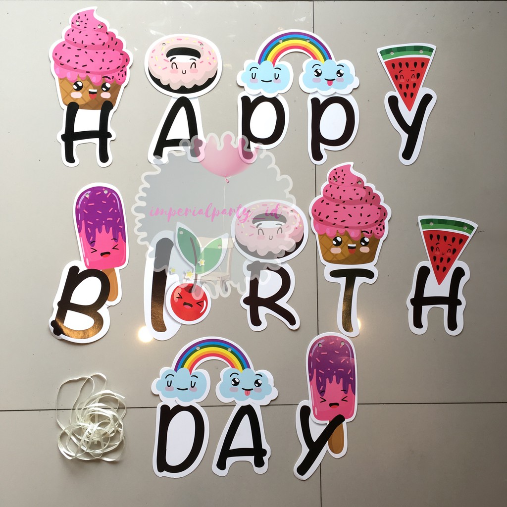 Banner Bunting Flag Hbd Happy Birthday Ultah Lucu Besar Donat