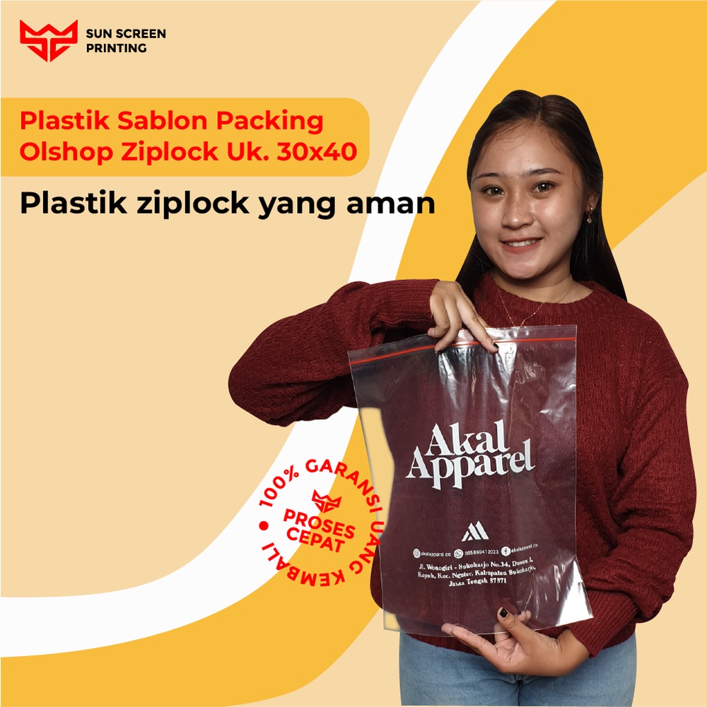 Plastik Sablon Olshop Custom Ziplock 30x40 Tanpa Plong Free Design