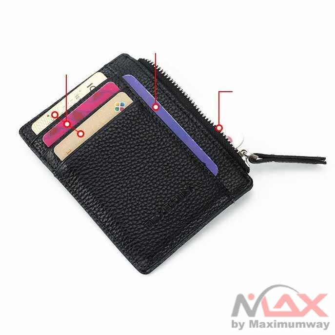 DEXBXULI Dompet Kartu Bahan Kulit ID Card Holder Slim Design - 208 Warna Hitam