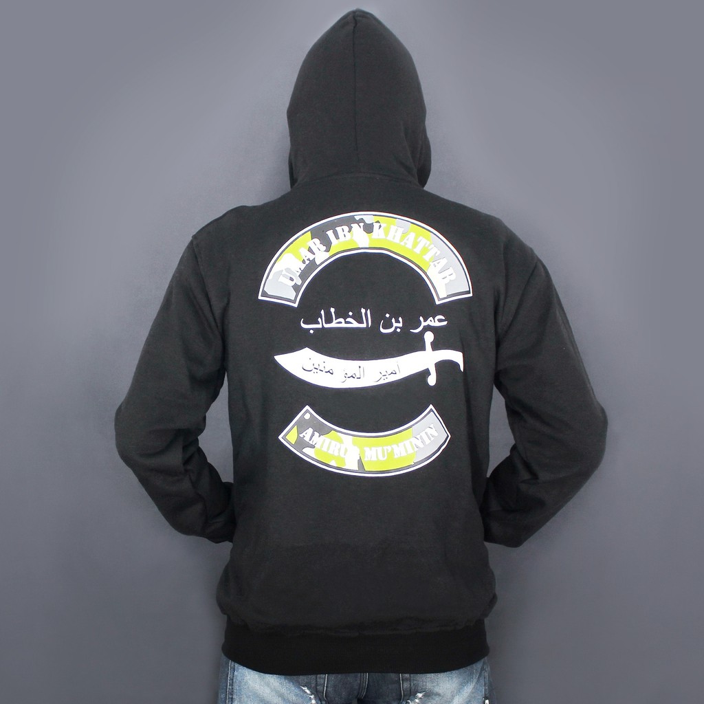 Jaket Hoodie Pria Muslim Umar Bin Khattab - Jaket sahabat Nabi - Sweater Hoodie Motor - Jaket Muslim