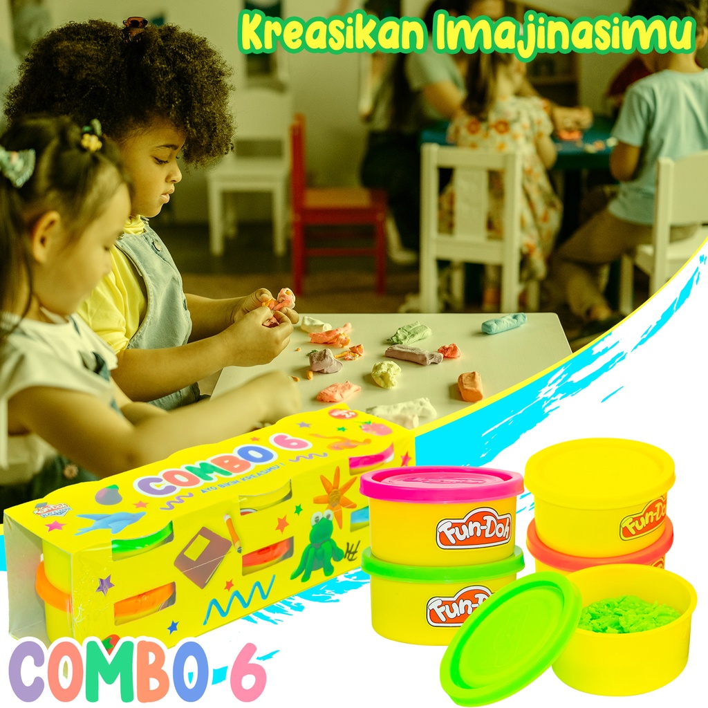 Mainan Reffile Clay Plastisin Malem FunDoh Combo 6 Warna Mix NO.28033