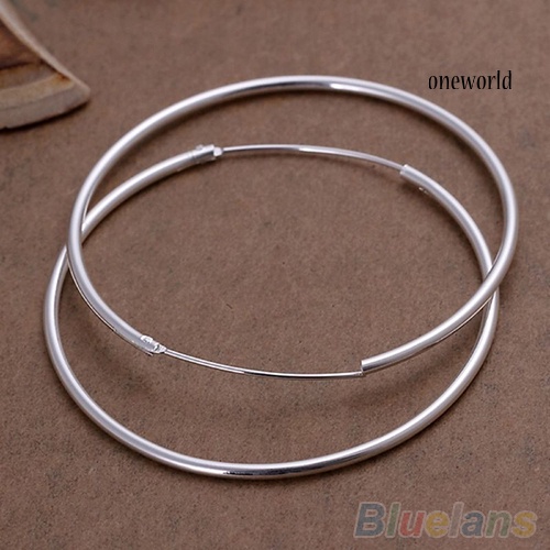 OW@ Women's Silver Plated Big Round Hoop Dangle Earrings Fashion Jewelry Charm