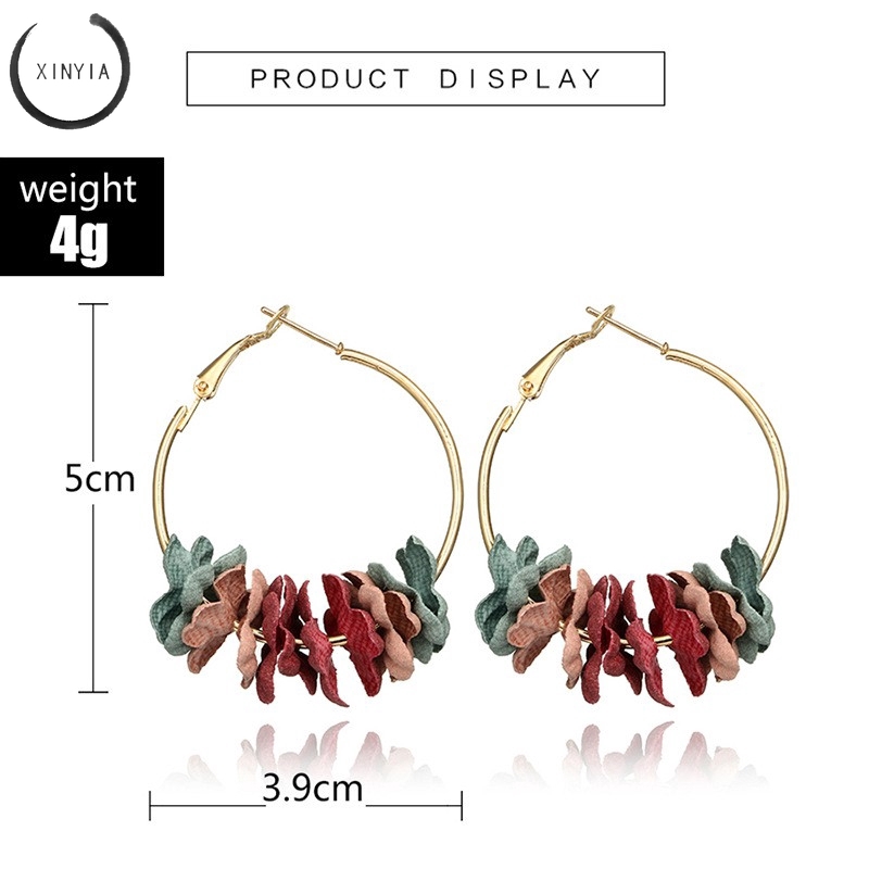 Anting korea Temperament Women's Fabric Flower Flash Anting Panjang