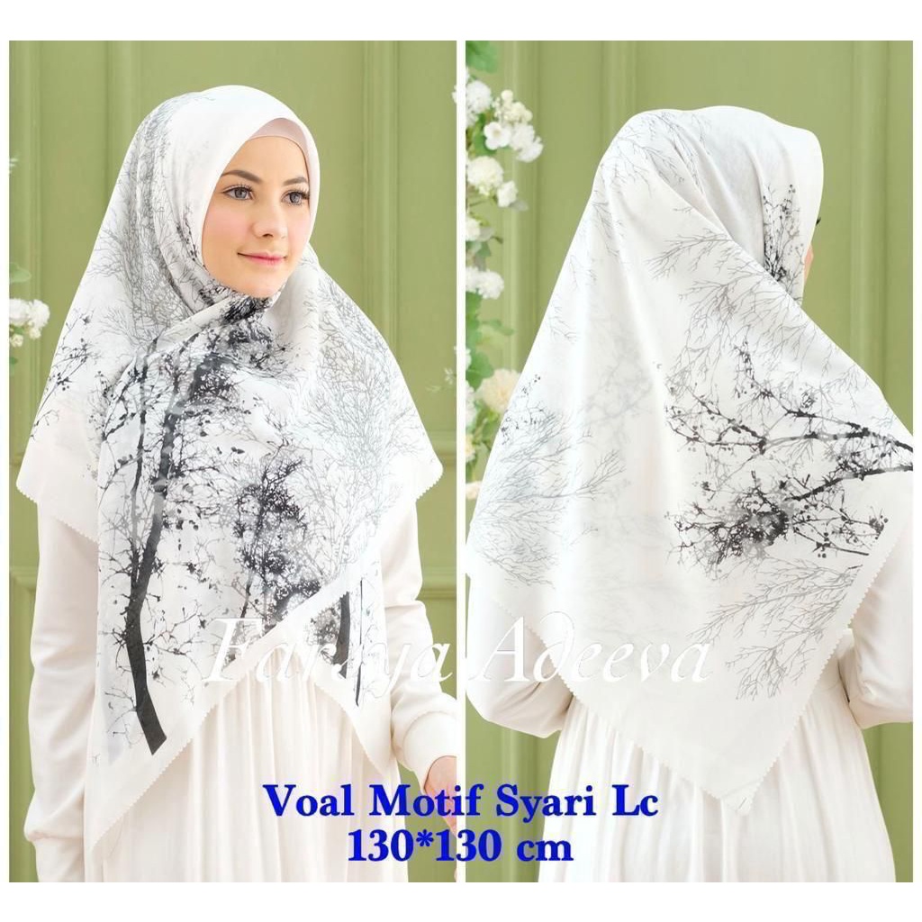 SERAGAM | New Hijab | 130 x 130 |Jilbab Segi Empat Syari Motif LC | Farsya Adeeva Voal Motif Syari L