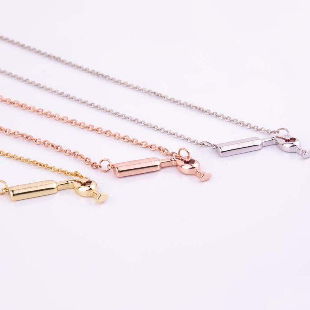 Needway Kalung Pesta Desain Unik Gelas Wine Warna Rose Gold Silver Hadiah Untuk Wanita Botol Kaca Alloy Liontin