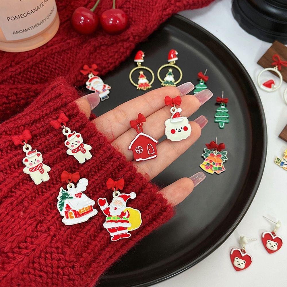 Mxbeauty Anting Natal Hadiah Natal Kepribadian Lucu Asimetris Elk Pohon Natal Snowman Bear Anting Gaya Korea