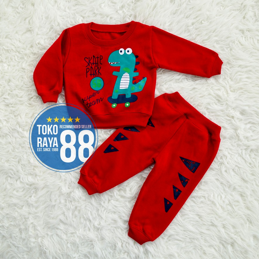 TOKO RAYA 88, Setelan Jaket Bayi Anak 1 - 2 Tahun, Set Sweater Dino, Hangat Murah-3