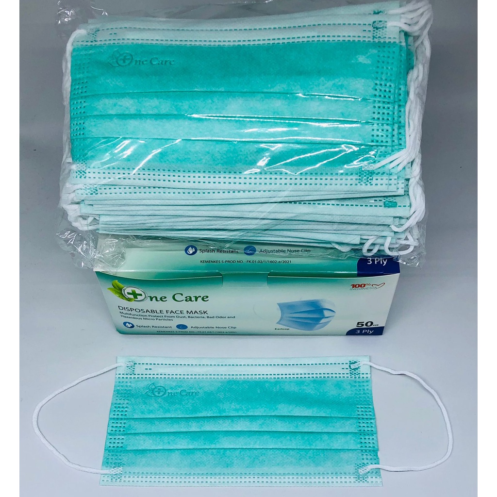 Masker 3ply ONECARE EMBOS Earloop Kemenkes isi 50pcs Ready One Care PREMIUM