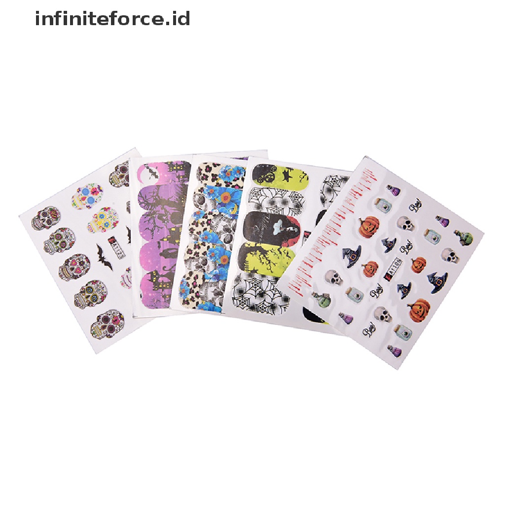 48x Stiker Kuku Desain Tengkorak Halloween Untuk Dekorasi Manicure