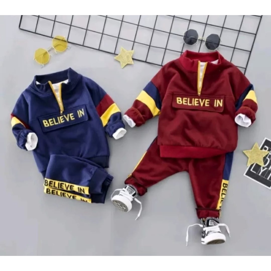 Set Sweater | Setelan Baju Sweater Jogger BELIEVE IN Anak Laki-laki Dan Perempuan 1-6 Tahun