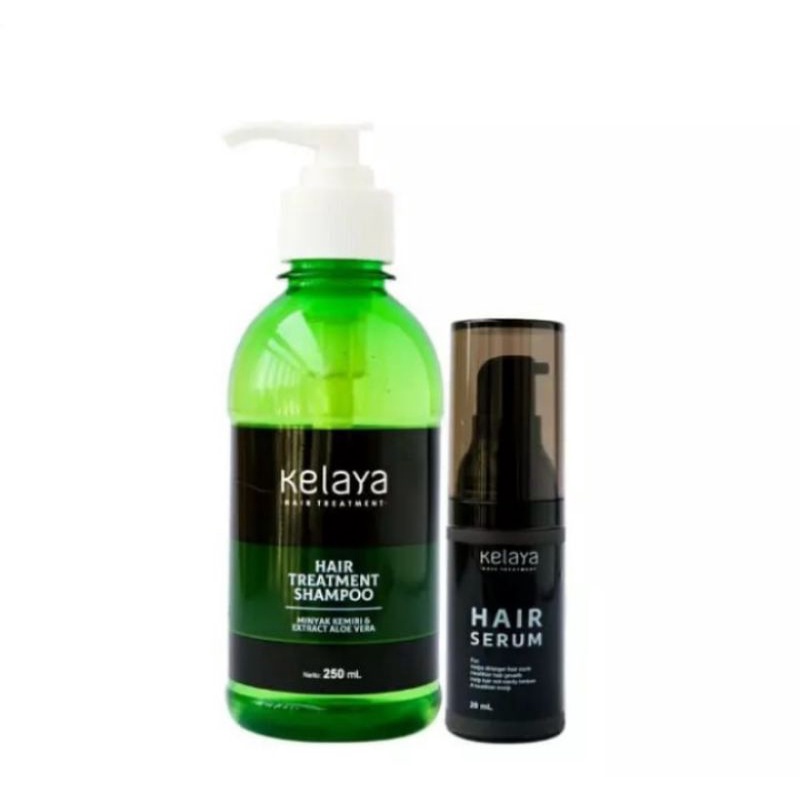 Shampo KELAYA HAIR TREATMENT SHAMPOO perawatan rambut rontok 250 ml ORIGINAL paket Komplit hair serum minyak kemiri-1 Shampoo+1 Serum