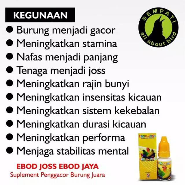 EBOD JOSS Vitamin Burung Peningkat Stamina Penggacor Nafas Panjang Untuk Burung Kacer Murai Lovebird