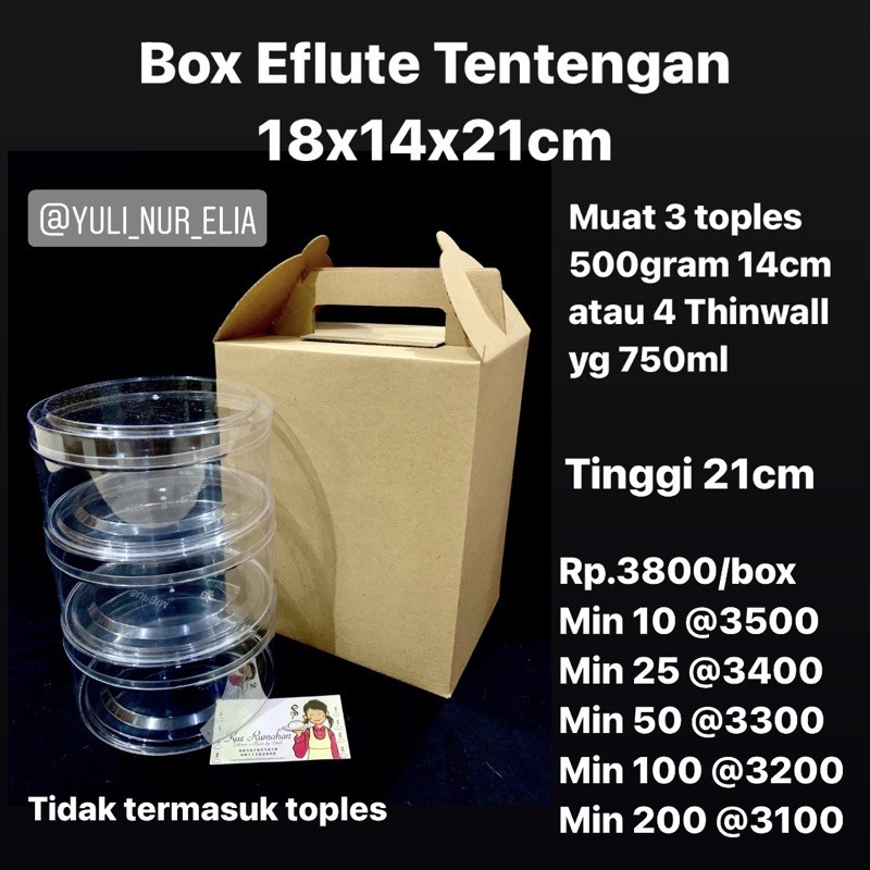 

Box Eflute Tentengan 18x14x21cm Muat 3 Toples 500gram atau 4 Thinwall