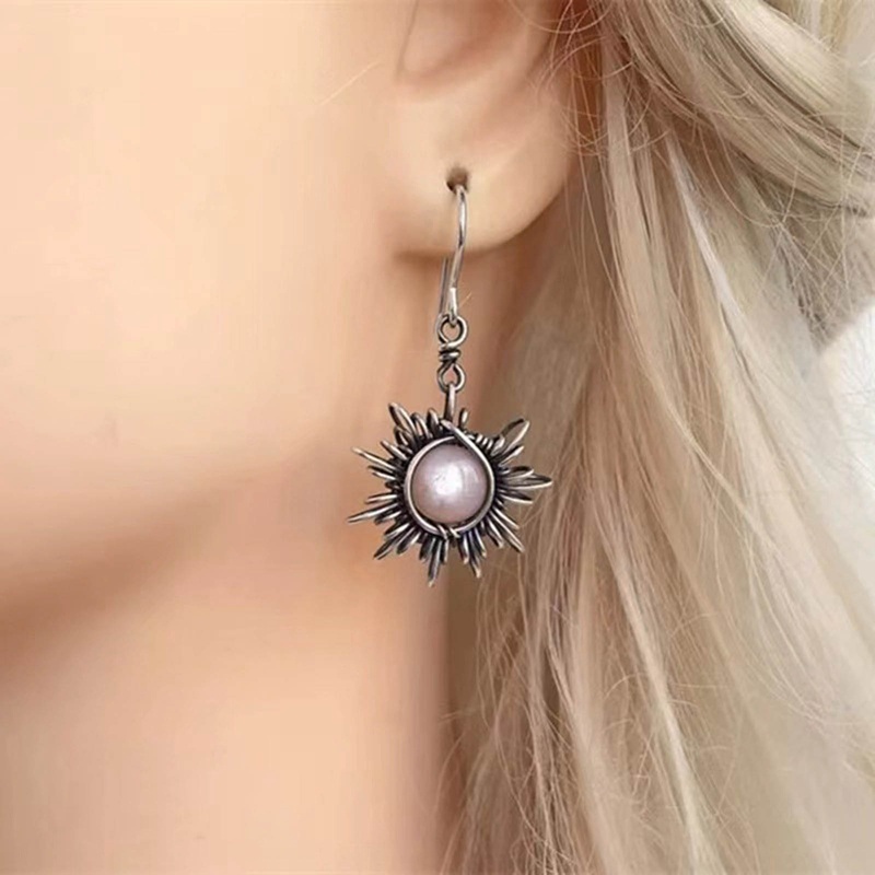 Fancyqube Anting Kristal Bentuk Matahari Dan Bulan Warna Silver Gaya Bohemia Untuk Wanita