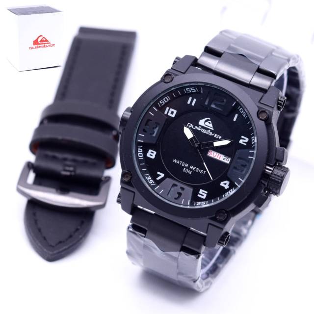 [BISA COD] Jam Tangan Pria Qs Quiksilver Free Tali Kulit + Box Ori