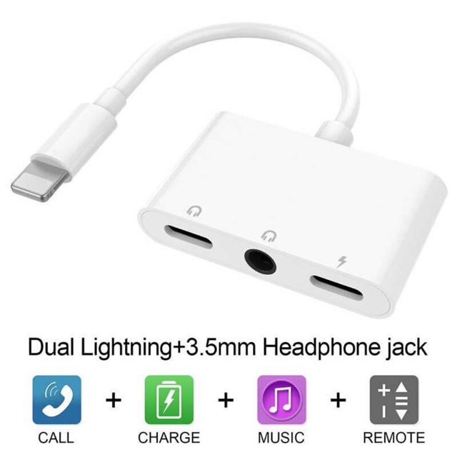 Kabel Audio Splitter Lightning 3 In 1 Iphone Charge Music Call IOS 9 10 11 12 JH010 Adapter 7 8 X