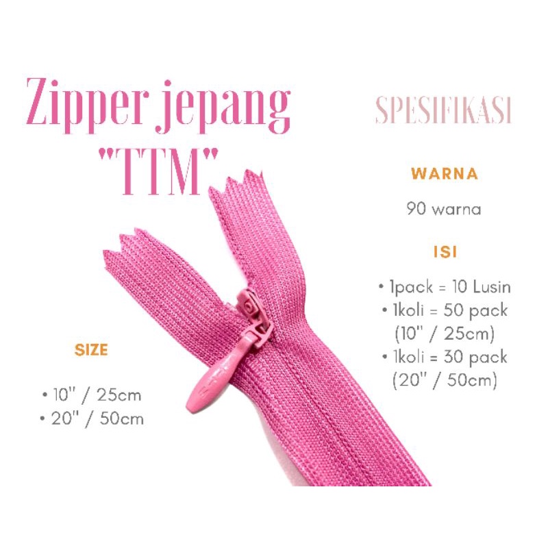 (part 1) Resleting / Ritsleting jepang merk "TTM" 20 inch (50cm) Lusinan/ invisible zipper