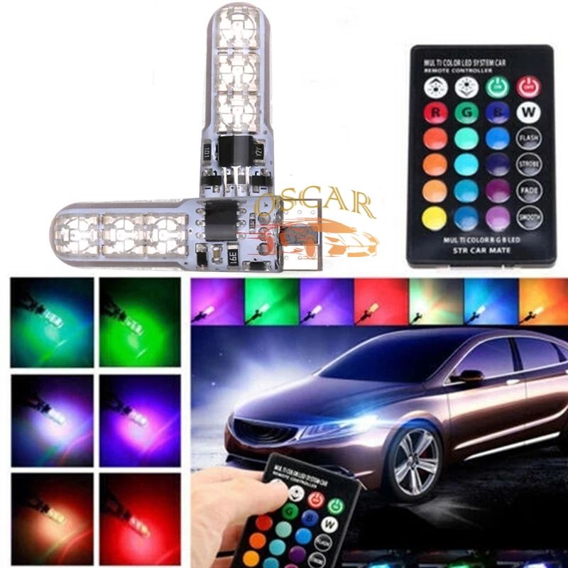 2 Lampu LED T10 Remote RGB Lampu Kota Senja Motor / Mobil - Lampu Remote