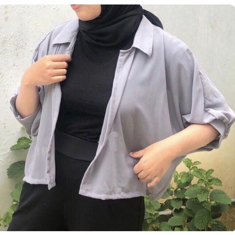 Basic Outer Atasan Wanita Polos Premium | Outer Terbaru | Outer Ceruty |Outer Remaja Korean Kekinian-Grey