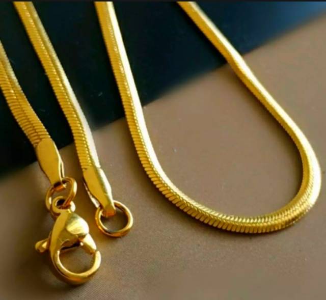 Kalung Titanium Pria Wanita Emas Anti Karat Import Model Gepeng