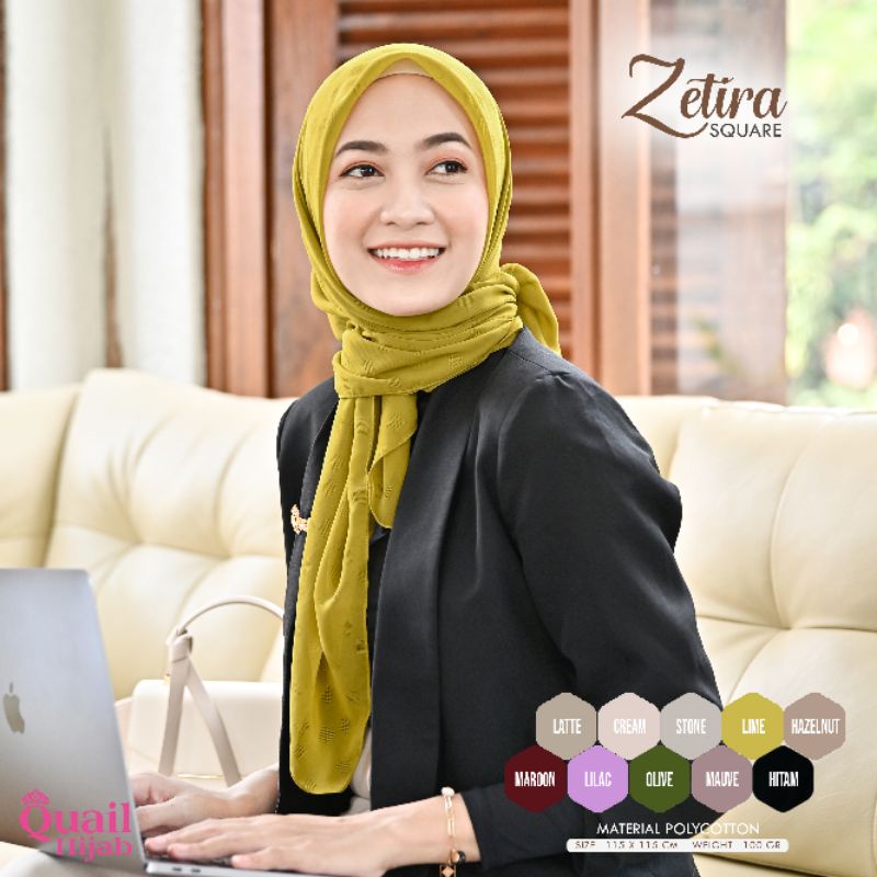 Jilbab Segi Empat Polos Polycotton ZETIRA SQUARE Original Quail Hijab